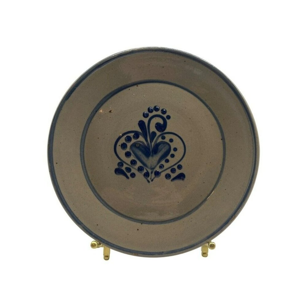Vintage Beaumont Brothers Pottery Salt Glaze Plate Blue Heart BBP 1994 6”